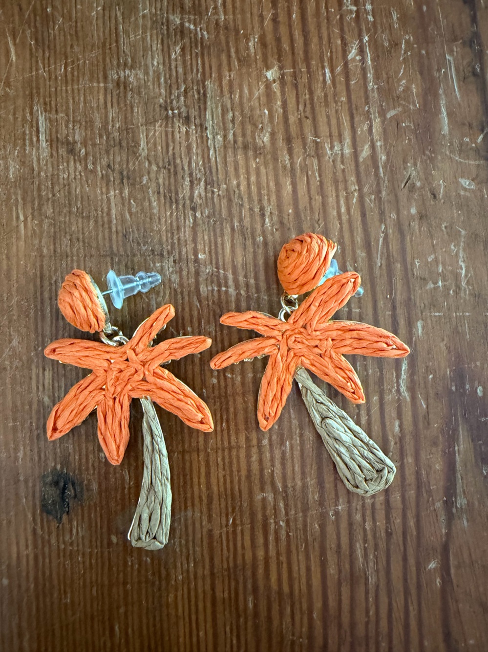 Handcrafted Orange Raffia Starfish Earrings